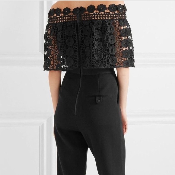 Self-Portrait Black Serena Guipure Lace Crepe Jumpsuit Crochet Pants Set - Picture 15 of 16